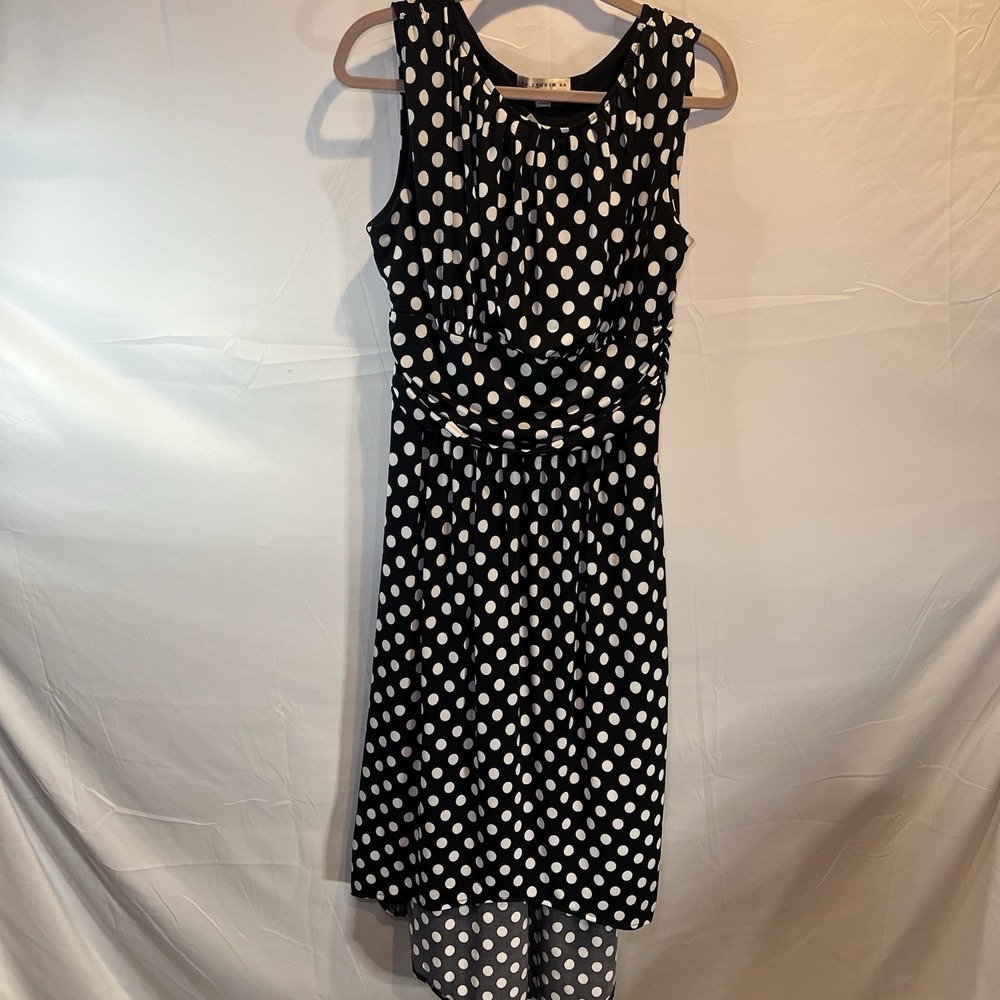 AA Studio Dress Women Size 18 Black Polkadot Sleeveless Lined V Neck Pullover